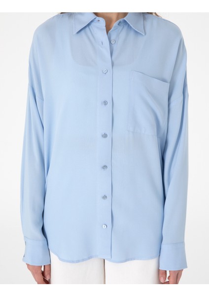 Kadın Açık Mavi Oversize Uzun Kollu Gömlek 50311567-VR003