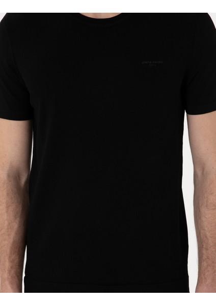 Erkek Siyah Slim Fit Bisiklet Yaka Triko Tişört 50306131-VR046