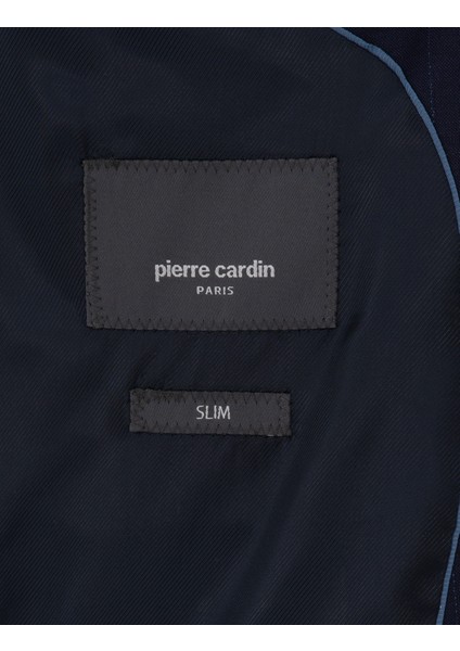 Erkek Lacivert Slim Fit %100 Yün Ekose Takım Elbise 50302241-VR033