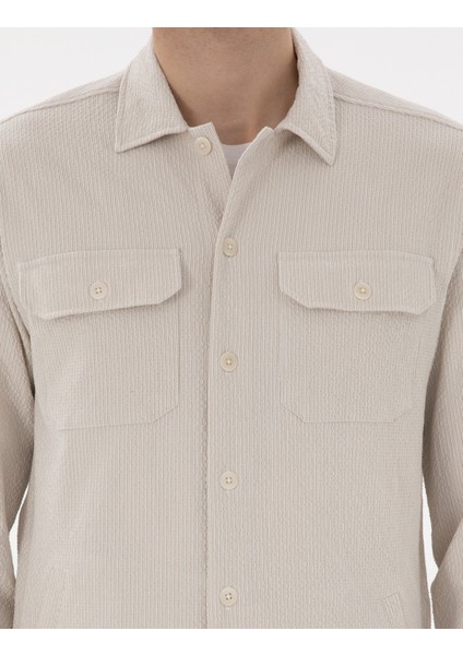Erkek Bej Rahat Kalıp Uzun Kollu Gömlek 50304593-VR011
