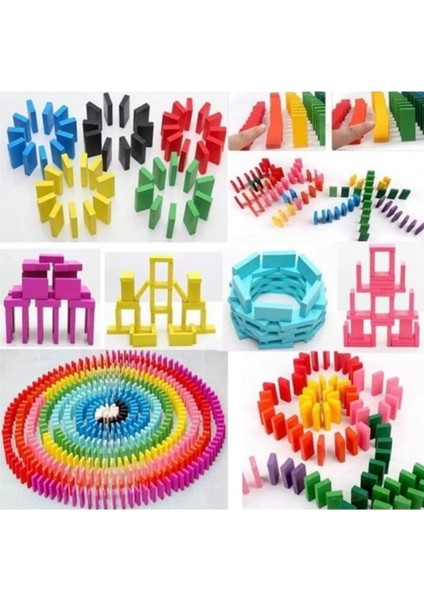 Ahşap Domino Seti 100 Parça Çeşitli Renklerde 3 Yaş Üzeri İçin Türk Malı