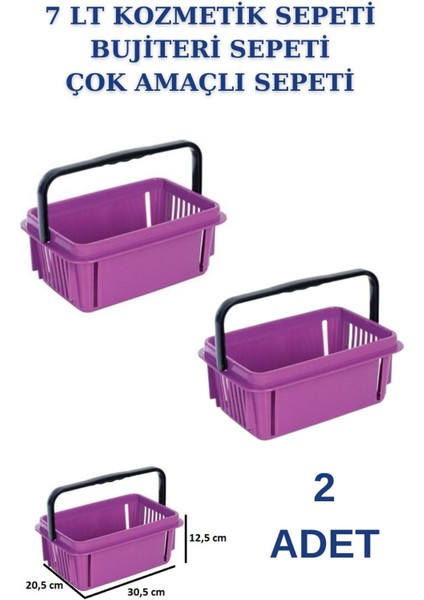 Mor 2'li 7 Litre Çok Amaçlı Plastik Sepetler, Şık ve Düzenleyici Saklama Çözümleri