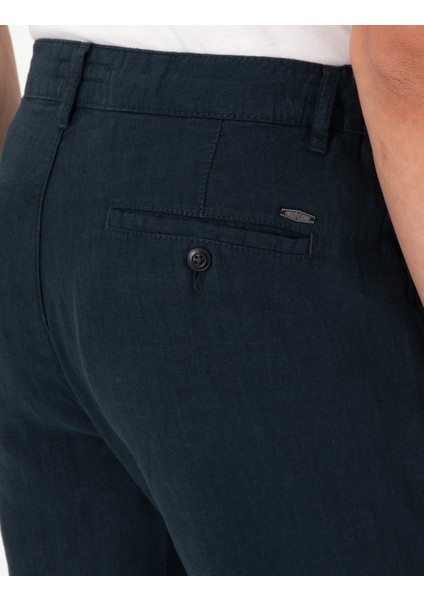 Erkek Lacivert Carrot Fit %100 Keten Beli Lastikli İpli Kanvas Pantolon 50301811-VR033