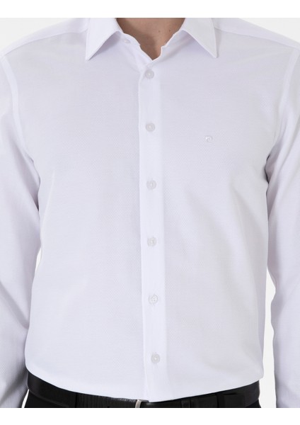 Erkek Beyaz Regular Fit Armürlü Uzun Kollu Gömlek 50303376-VR013