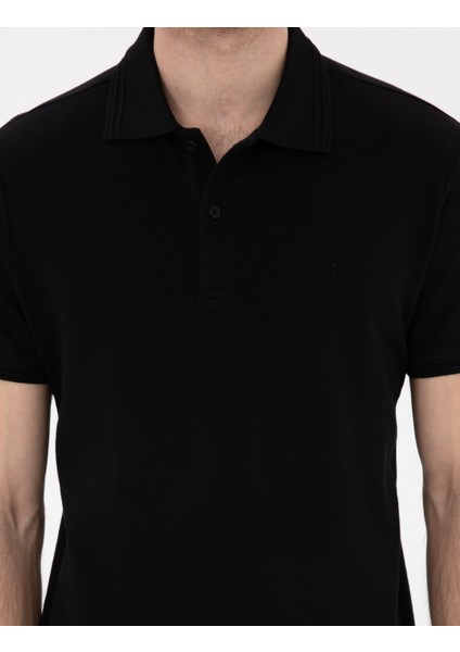 Erkek Siyah Slim Fit %100 Pamuk Polo Yaka Basic Tişört 50306448-VR046