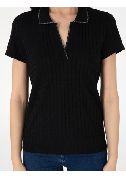 Kadın Siyah Slim Fit Basic Tişört 50306039-VR046