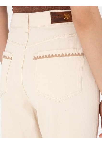 Kadın Ekru Mom High Waist Fit Jean Pantolon 50301840-VR019