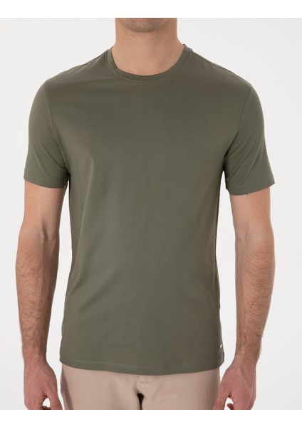 Erkek Haki Slim Fit Merserize Basic Tişört 50302560-VR027