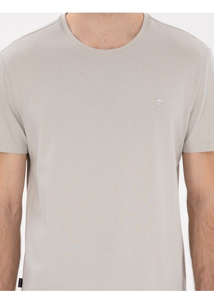 Erkek Taş %100 Pamuk Slim Fit Bisiklet Yaka Basic Tişört 50306980-VR049