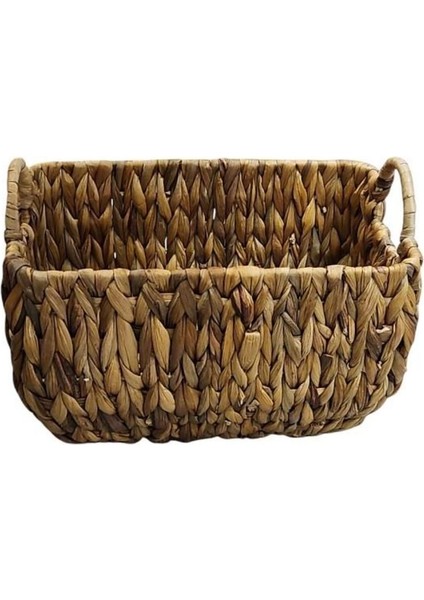 Haki renkli doğal hasır yuvarlak sepet, 34x24 cm, şık ve hafif tasarım modelleri