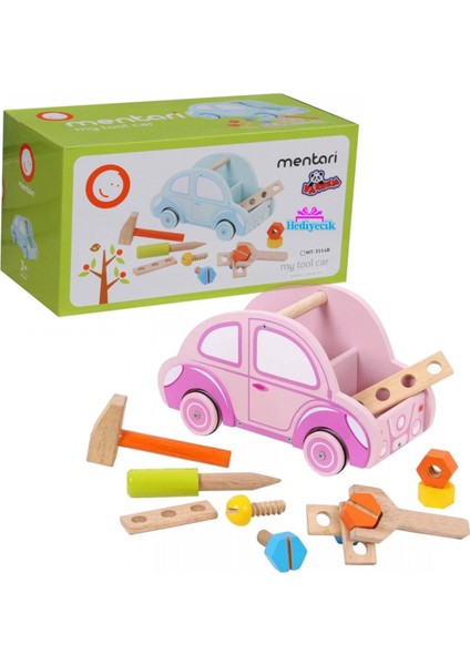 Ahşap Oyuncak Tamir Arabası - Pembe - 1 Parça - 3+ Yaş için Ideal Oyuncak