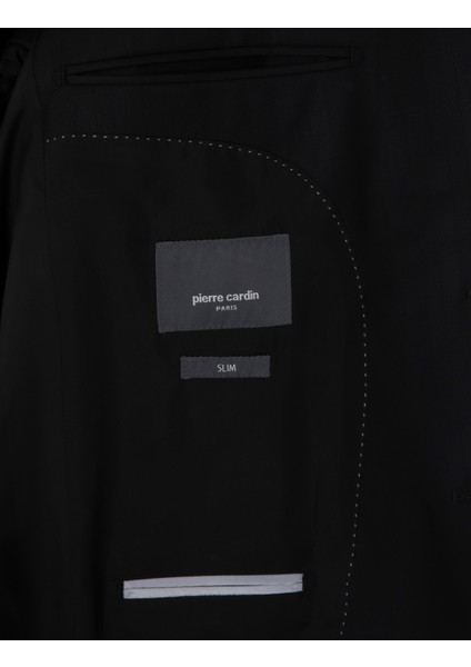 Erkek Siyah Slim Fit Çizgili Yün Takım Elbise 50302278-VR046