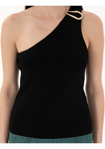 Kadın Siyah Slim Fit Triko Tişört 50301158-VR046