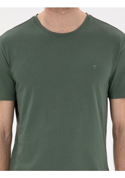 Erkek Haki %100 Pamuk Slim Fit Bisiklet Yaka Basic Tişört 50306980-VR027