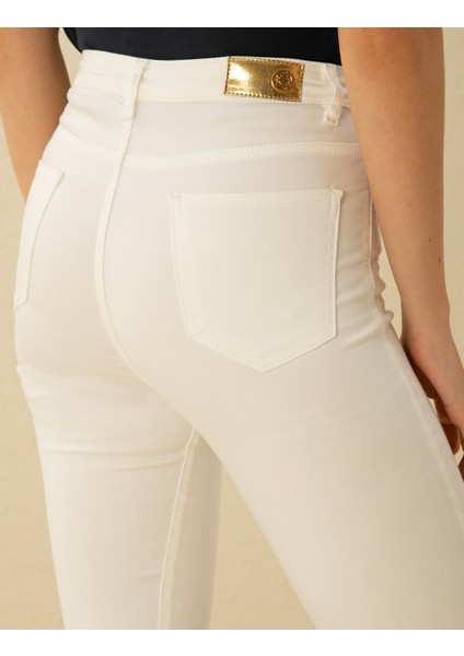 Kadın Ekru Skinny Fit Pantolon 50273389-VR019