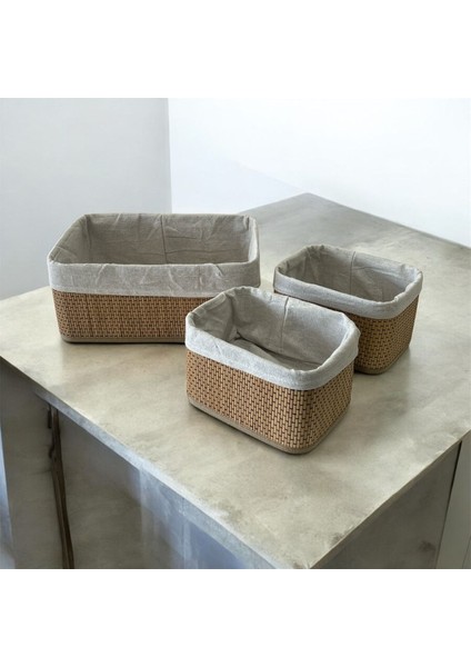 3'lü Bambu Çok Amaçlı Sepet Seti, Bej, Şık ve Kullanışlı Dekoratif Sepetler