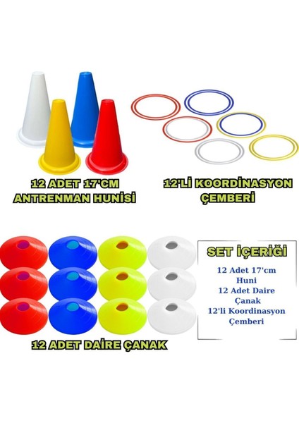 Antrenman seti 12lı koordinasyon çemberi 12lı antrenman çanağı 12 adet 17cm huni seti