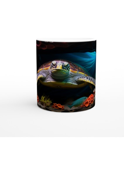 Renkli Mercanlar Arasında Yüzen Deniz Kaplumbağalı Kupa Bardak