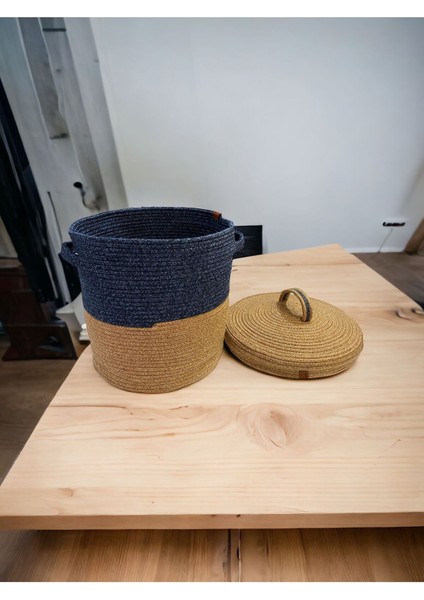 Mavi Jüt Hasır Sepet, Kapaklı, Şık ve Kullanışlı Depolama Çözümü fiyatları