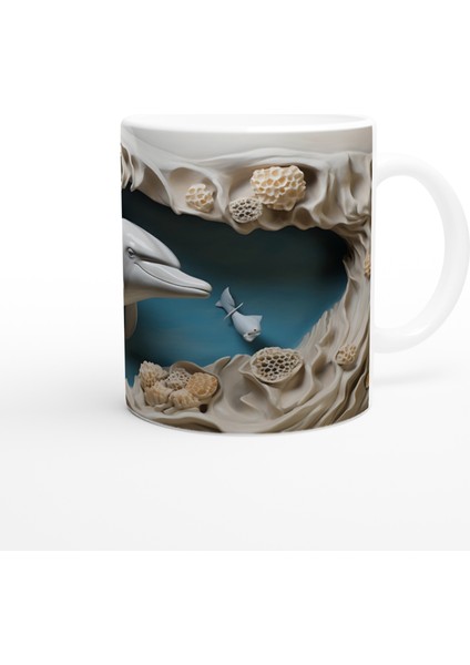 Doğal Mercan Yapıları Arasında Yunus Temalı Su Altı Kupa Bardak modelleri