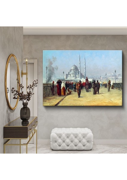 Istanbul Manzarası - Cami Önünde Kalabalık Kanvas Tablo