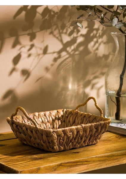Şık Hasır Sepet, 23 cm, Taupe Kahverengi, Pratik Ev Dekoru Aksesuarı