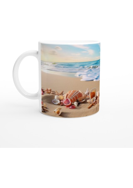 Kumsalda Renkli Kabuklar ve Yıldızlar Su Altı Temalı Kupa Bardak fiyatları