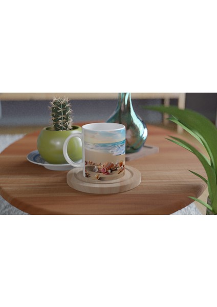 Kumsalda Renkli Kabuklar ve Yıldızlar Su Altı Temalı Kupa Bardak fırsatları