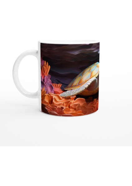 Renkli Mercanlar Arasında Yüzen Deniz Kaplumbağası Su Altı Temalı Kupa Bardak fiyatları