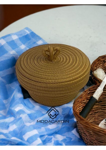 Şık Oval Jüt Hasır Sepet, Kapaklı Organizer, 20x20 cm, Kullanışlı ve Estetik Düzenleyici fiyatları