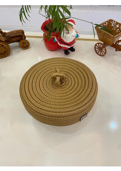 Şık Oval Jüt Hasır Sepet, Kapaklı Organizer, 20x20 cm, Kullanışlı ve Estetik Düzenleyici fırsatları
