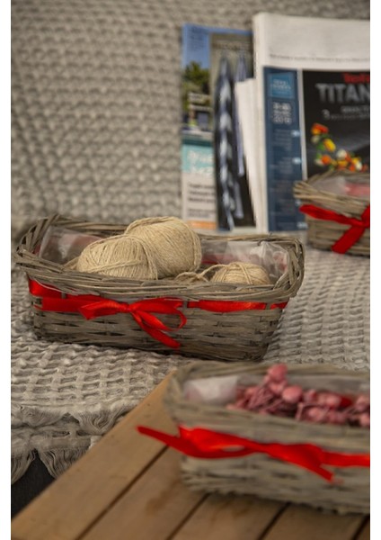 3'lü Hasır Sepet Gri