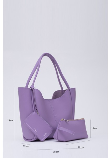 Lila SHK108 Çıtçıtlı Suni Deri Cüzdanlı Makyaj Çantalı Kadın El ve Omuz Çantası U:25 E:38 G:15 cm fiyatları