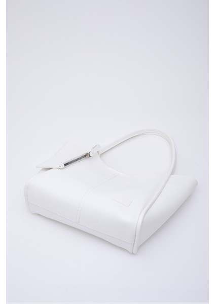 Beyaz SHK108 Çıtçıtlı Suni Deri Cüzdanlı Makyaj Çantalı Kadın El ve Omuz Çantası U:25 E:38 G:15 cm