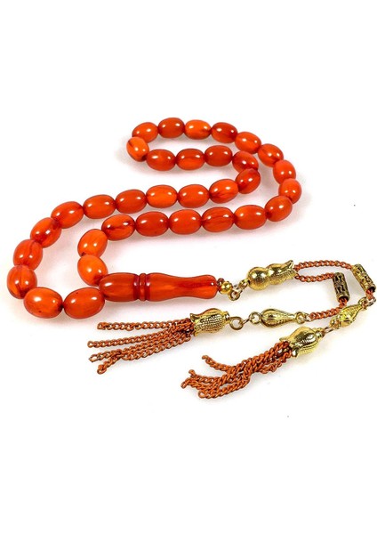 Koyu Turuncu Lale Püsküllü Toz Kehribar Tesbih fiyatları