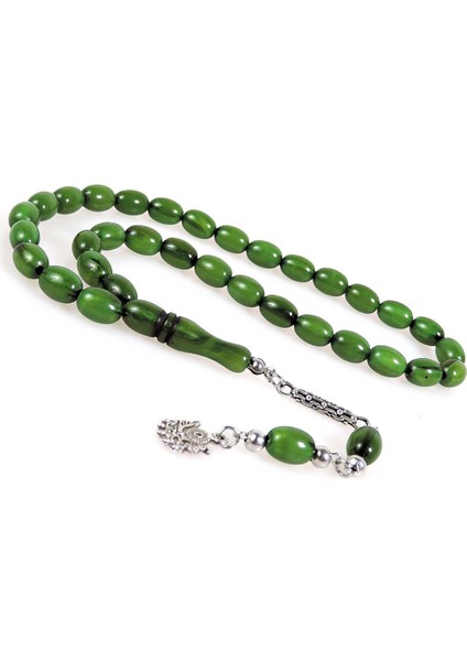 Beyzi Tane Güzel Çekimli Yeşil Renk Toz Kehribar Tesbih