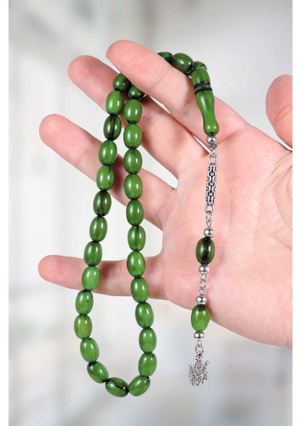 Beyzi Tane Güzel Çekimli Yeşil Renk Toz Kehribar Tesbih fiyatları