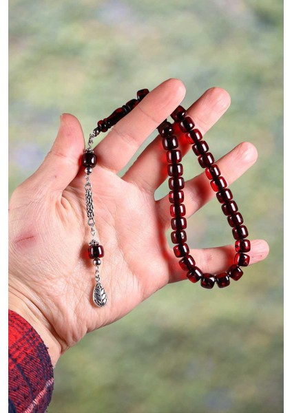 Küçük Boy Koyu Kırmızı Tekerlek Kesim Toz Kehribar Tesbih modelleri