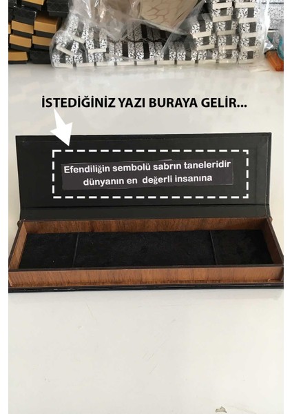 Erkek Için Ahşap Kutuda Kişiye Özel Yazılı Kedi Gözü Fosforlu Tesbih