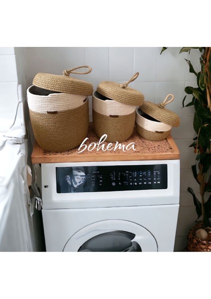 Kahverengi Üçlü Hasır Jüt Sepet Seti, Şık ve Kullanışlı Dekoratif Organizer fiyatları