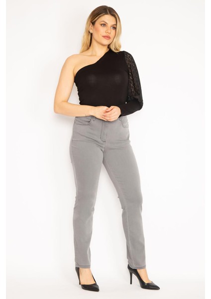 Kadın Gri 5 Cepli Likralı Kot Pantolon 65N35151 fiyatları