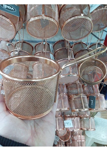 Bakır patates kızartması sunum sepeti, şık ve kullanışlı metal tasarım, pembe renk