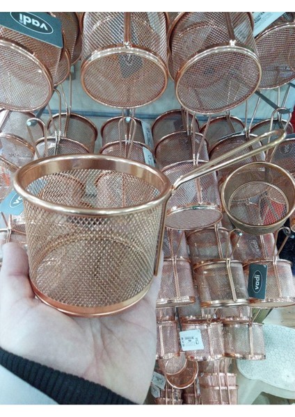 Bakır patates kızartması sunum sepeti, şık ve kullanışlı metal tasarım, pembe renk fırsatları