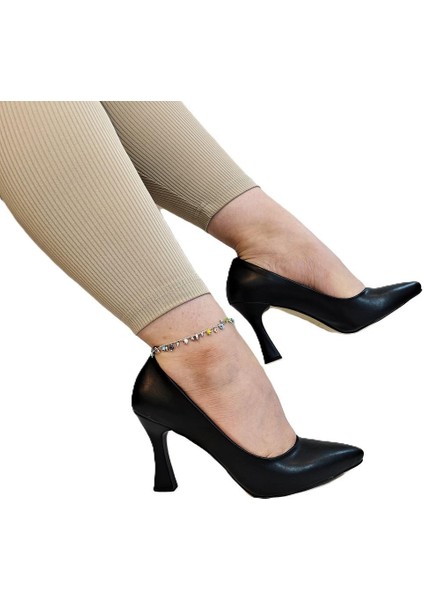 7036 Siyah Cilt Ince Kadeh Topuk Stiletto Topuklu Ayakkabı