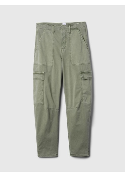 Kadın Haki High Rise Barrel Kargo Khaki Pantolon