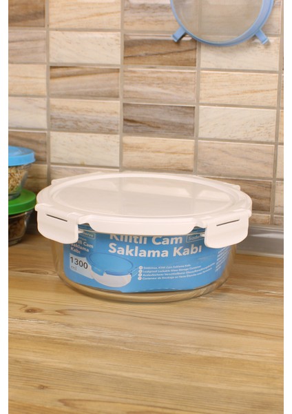 1300ML Yuvarlak Isıya Dayanıklı Cam Kilitli Saklama Seti Safe&serve