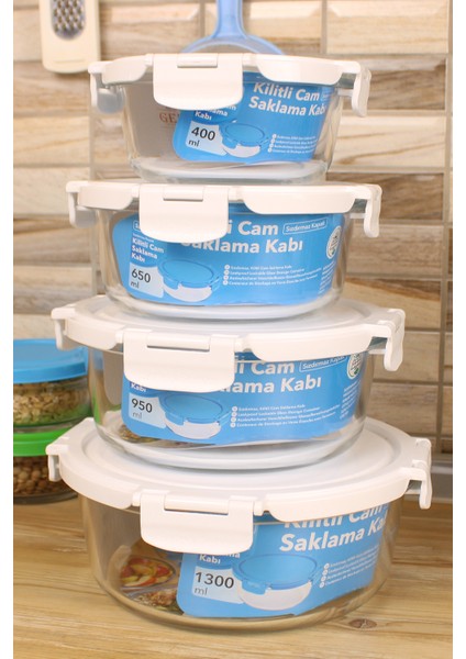4'lü Yuvarlak Isıya Dayanıklı Cam Kilitli Saklama Seti Safe&serve
