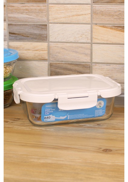 640ML Dikdörtgen Isıya Dayanıklı Cam Kilitli Saklama Seti Safe&serve