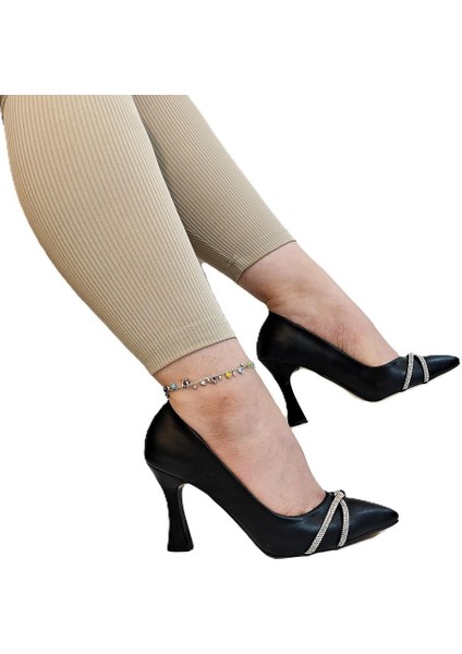 7030 Siyah Örgü Taşlı Kadeh Topuk Stiletto Topuklu Ayakkabı