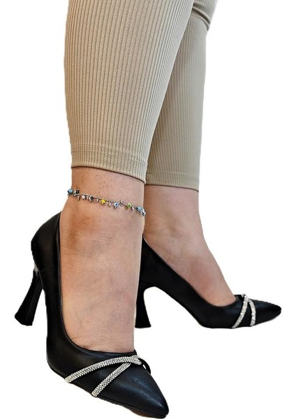 7030 Siyah Örgü Taşlı Kadeh Topuk Stiletto Topuklu Ayakkabı fiyatları